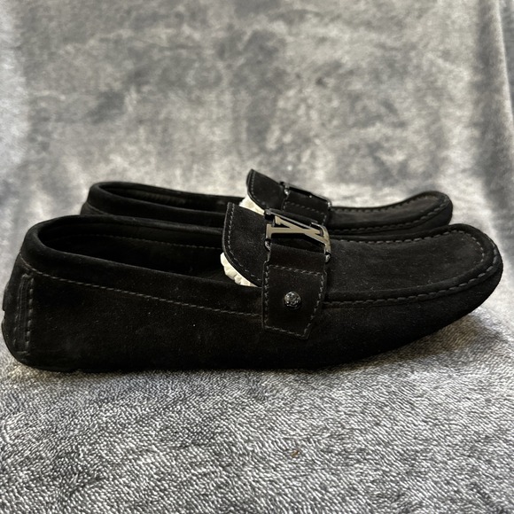 Louis Vuitton Suede Driving Loafers Men's 6.5 Black LV Hardware Made Italy - Picture 4 of 16